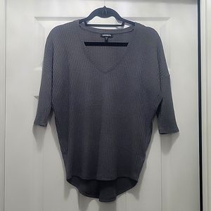 W XS Oversized Gray Waffle Quarter Sleeve Express Top